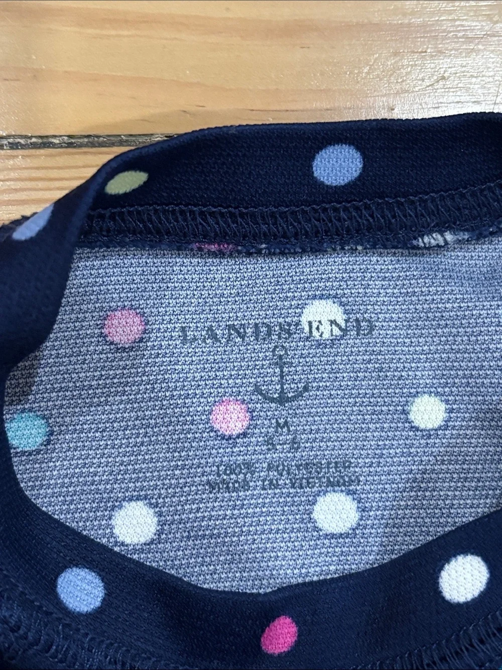 Lands' End Navy Polka Dot Pajama Set with Multicolor Dots